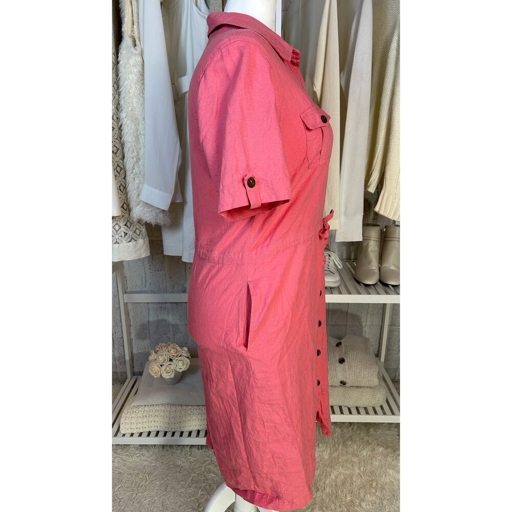 Appleseed’s Women's Size 14 Petite Pink Linen Button Up Shirt Dress  #0513 - Picture 5 of 14